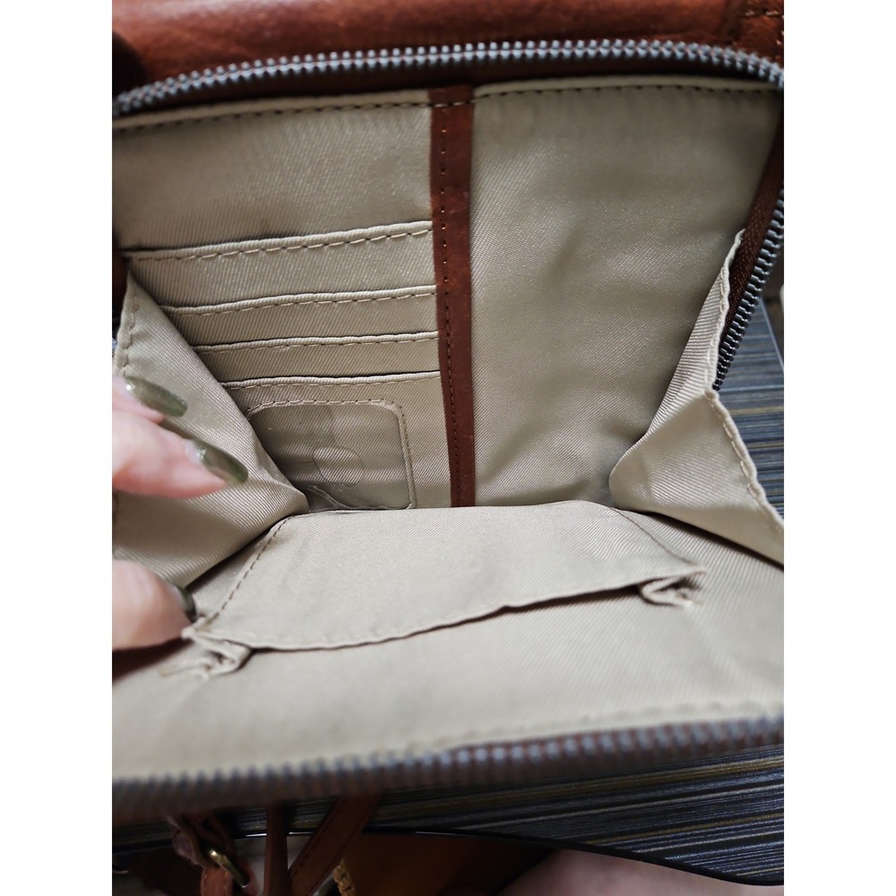 American Leather Co Cognac Brown Pebbled Leather Crossbody Organizer Bag Purse - Picture 2 of 3